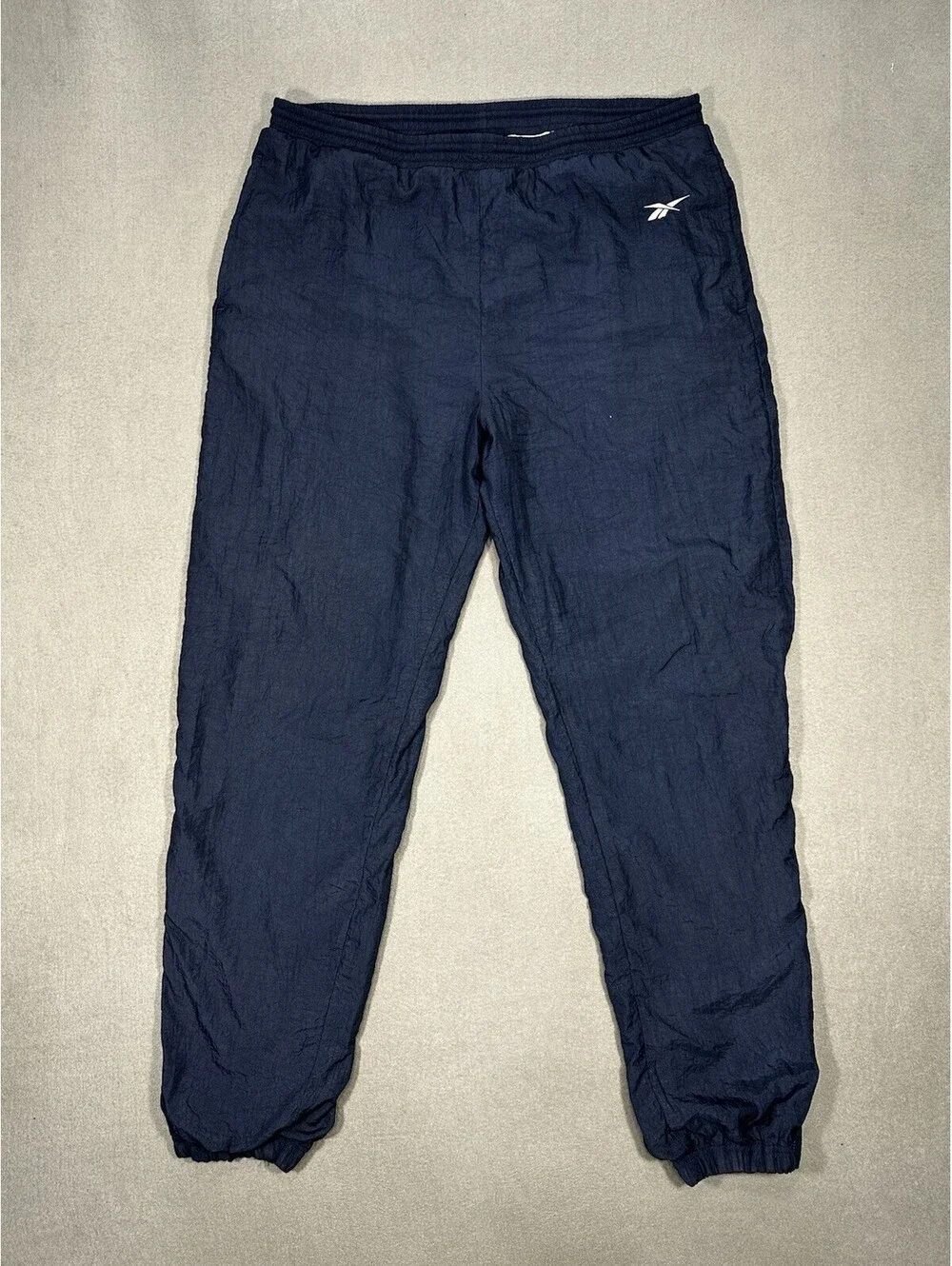 Vintage Reebok Track Pants Mens Large Navy Nylon Joggers Y2K Windbreaker